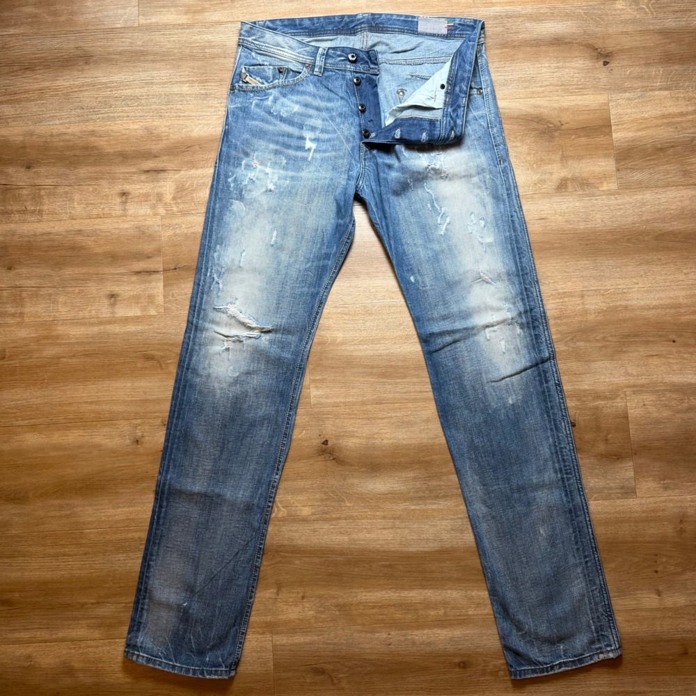 Diesel Darron Jeans Mens 34x34 Blue Eyecons 2013/2 Slim Tapered Distressed Italy